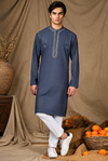 Men’s Premium Slate Blue Embroidered Kurta | Elegant Pakistani Traditional Wear